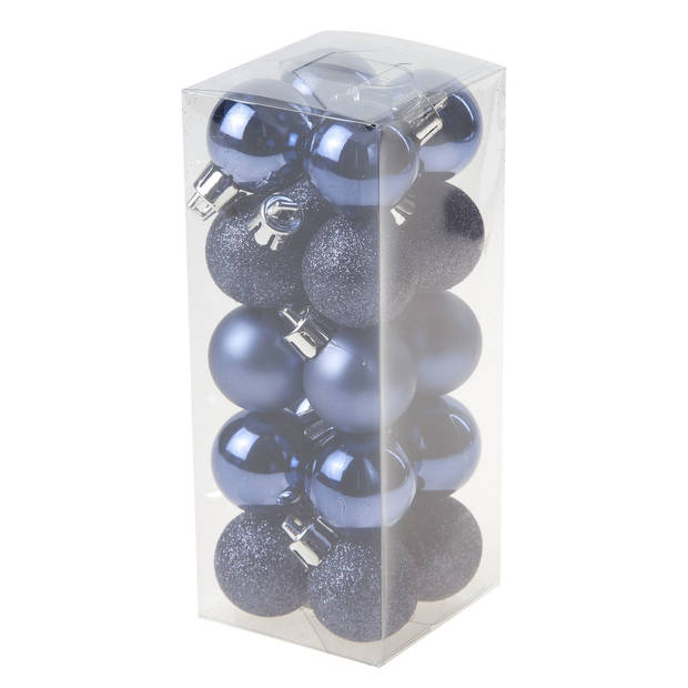 20x stuks kunststof kerstballen donkerblauw 3 cm mat/glans/glitter - Kerstbal