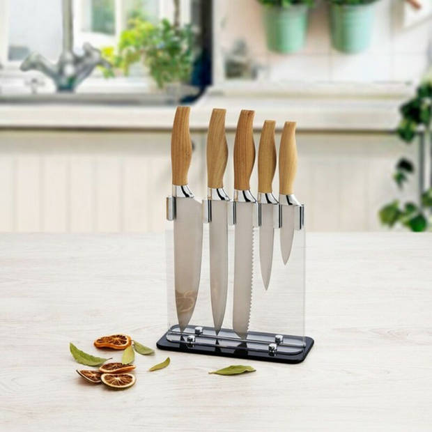 Keukenmessenset met standaard Quid Baobab (5 pcs) Bruin Metaal