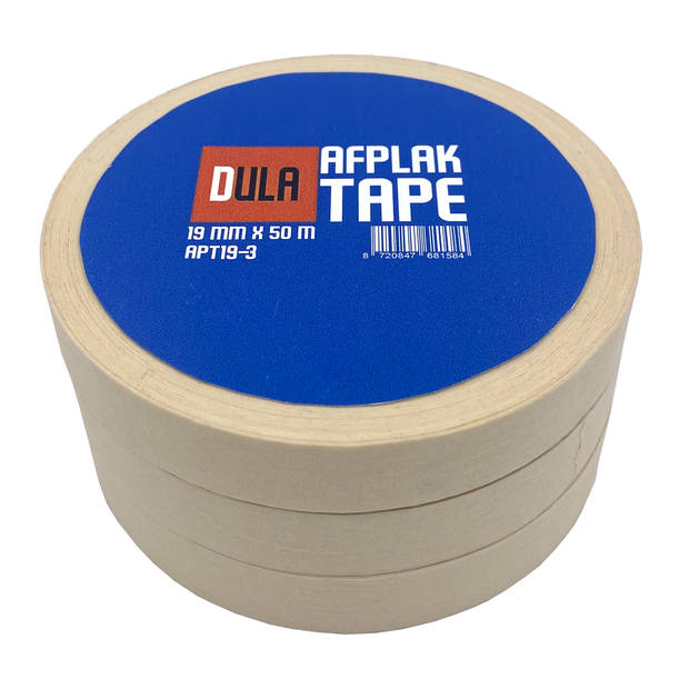 DULA Schilderstape - 3 rollen - 19mm x 50m - Afplaktape - Masking tape