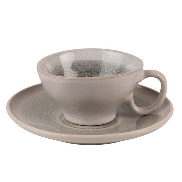 Clayre & Eef Kop en schotel 100 ml Grijs Groen Keramiek Servies Grijs Servies