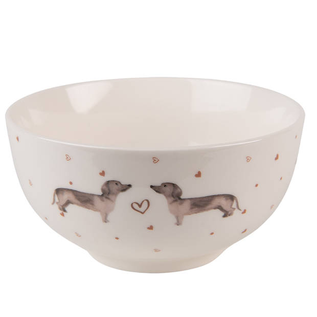 HAES DECO - Set van 4 Soepkommen / Mueslischalen - Ø 14x7 cm / 500 ml - Bruin Wit - Keramiek - Dachshund Love