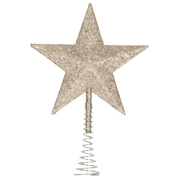 Kunststof kerstboom ster piek glitter champagne goud 20 cm