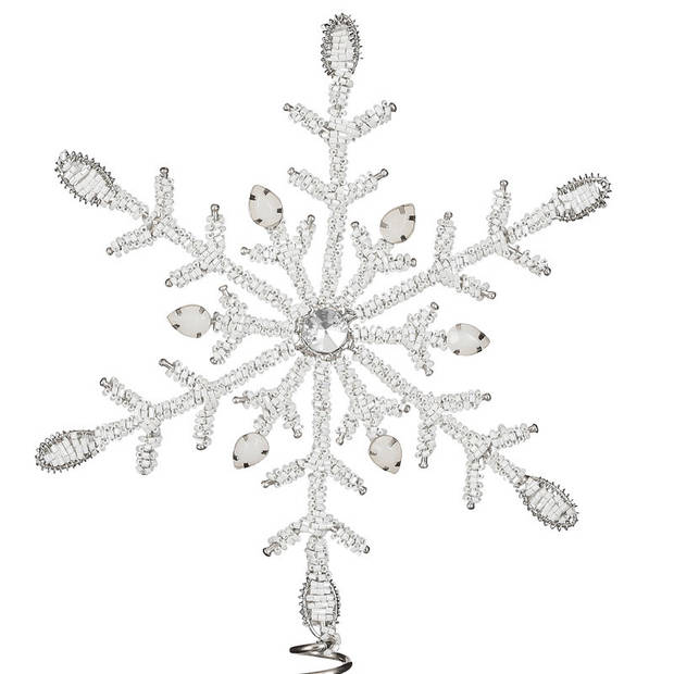 Piek Kunststof ster kerstboom topper zilver/wit H30 cm - kerstboompieken