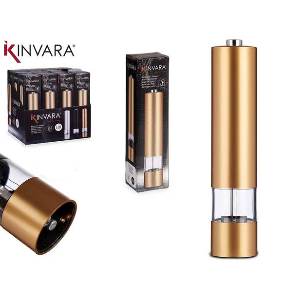 Kinvara Elektrische zout/pepermolen LED kunststof goud 23 cm - Peper en zoutstel