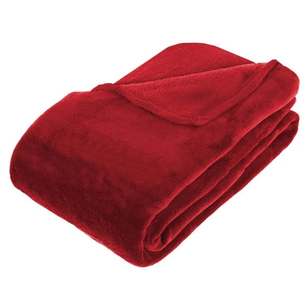 Fleece deken/plaid Rood 230 x 180 cm en een warmwater kruik 2 liter - Plaids