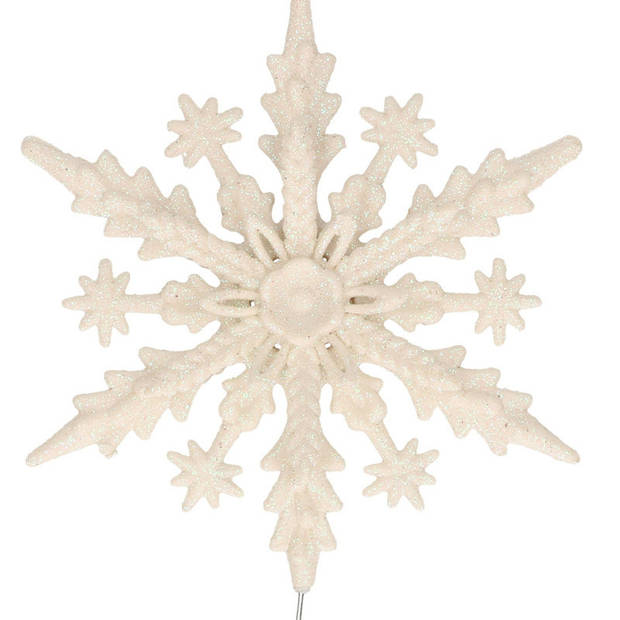 Kunststof kerstboom 3D sneeuwvlok piek glitter wit 20 cm - kerstboompieken