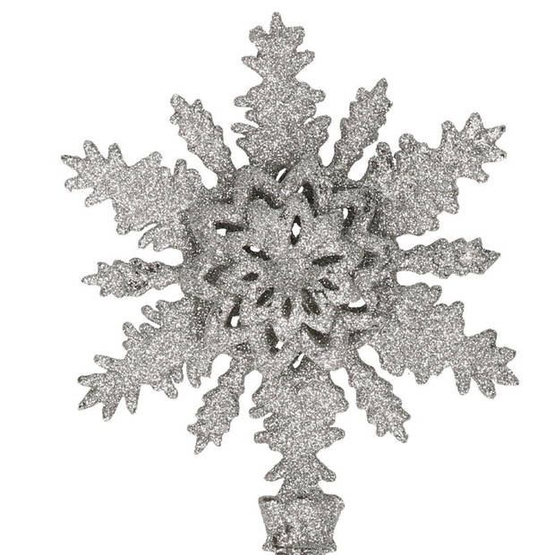 Kunststof kerstboom sneeuwvlok piek glitter zilver 20 cm - kerstboompieken