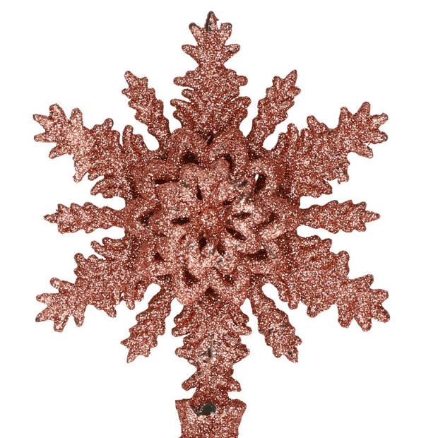 Kunststof kerstboom sneeuwvlok piek glitter donker roze/rose 20 cm - kerstboompieken