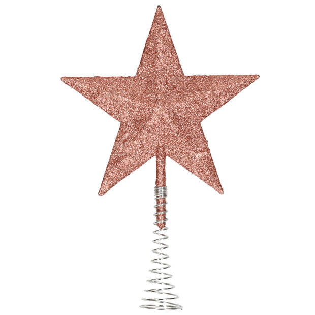 Kunststof kerstboom ster piek glitter donker roze/rose 20 cm - kerstboompieken