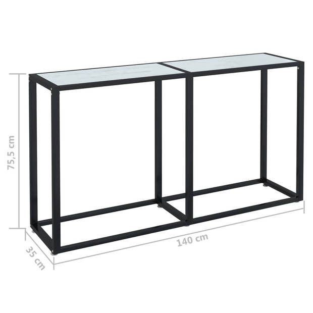 The Living Store Wandtafel Marmer - 140 x 35 x 75.5 cm - Gehard glas - gepoedercoat staal