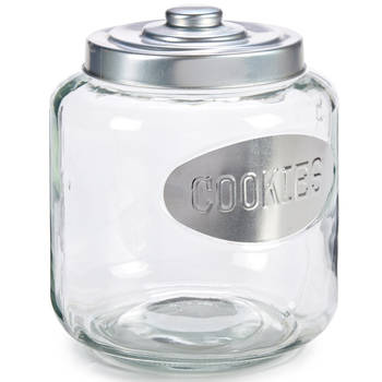 Glazen koektrommel/snoepjes/koekjes voorraad pot met zilverkleurige deksel 400 ml - Voorraadpot