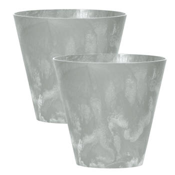 Set van 2x stuks kunststof bloempotten/plantenpotten betonlook 30 cm licht grijs - Plantenpotten