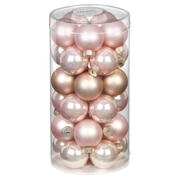 30x stuks kleine glazen kerstballen parel roze 4 cm - Kerstbal