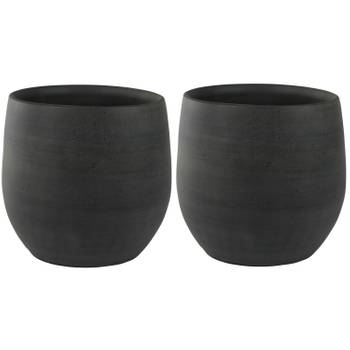 2x stuks plantenpotten/bloempotten in een strakke Modern design look grafiet Dia 36 cm en Hoogte 32 - Plantenpotten