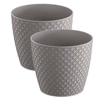 2x stuks orient stijl plantenpot/bloempot kunststof dia 22 cm en hoogte 19 cm steengrijs - Plantenpotten