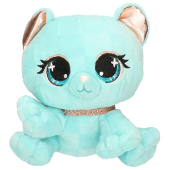 Pluche designer knuffel P-Lushes Pets kat/poes aqua blauw 15 cm - Knuffeldier