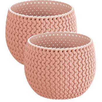 Set van 2x stuks plantenpotten/bloempotten kunststof dia 24 cm en hoogte 16 cm zalm roze - Plantenpotten