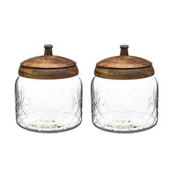 2x stuks snoeppotten/voorraadpotten 1,2L glas met houten deksel - Voorraadpot