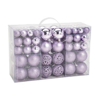 100x stuks kunststof kerstballen lila paars 3, 4 en 6 cm - Kerstbal