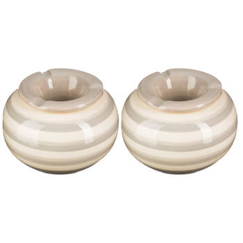 Set van 2x stuks terras asbakken/stormasbakken rond keramiek 12 x 7,5 cm grijs met streep - Asbakken