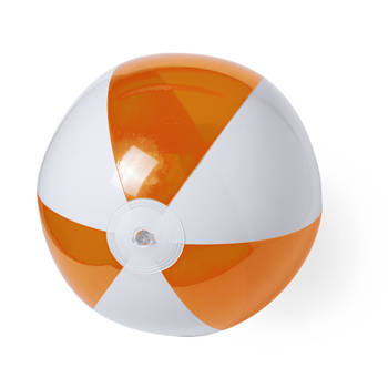 Opblaasbare strandbal plastic oranje/wit 28 cm - Strandballen