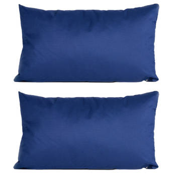 2x stuks buiten/woonkamer/slaapkamer kussens in het donkerblauw 30 x 50 cm - Sierkussens