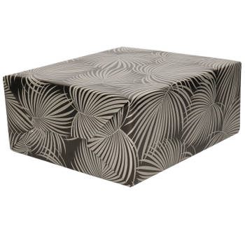 1x Rollen folie inpakpapier/cadeaupapier metallic zwart/zilver met bladeren 70 x 200 cm - Cadeaupapier