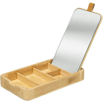 Sieraden/make-up houder/box met spiegel rechthoek 24 x 3 cm van bamboe hout - Make-up dozen