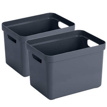 2x stuks donkerblauwe opbergboxen/opbergmanden 18 liter kunststof - Opbergbox