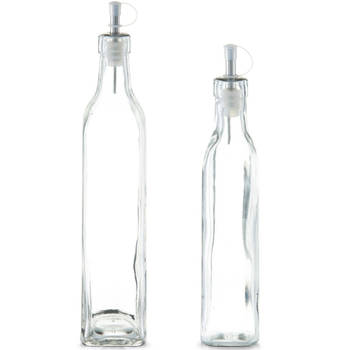 2x Glazen azijn/olie flessen met doseerdopje 270 ml en 500 ml - Olie- en azijnstellen