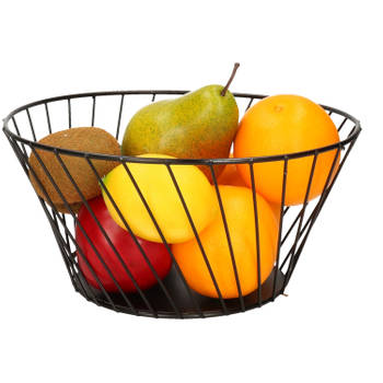 Metalen fruitmand/fruitschaal zwart rond 26 cm - Fruitschalen