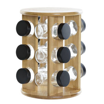 Bamboe houten kruidenrek/specerijenrek met 12 glazen potten 18 x 18 x 25 cm - Kruidenrekken