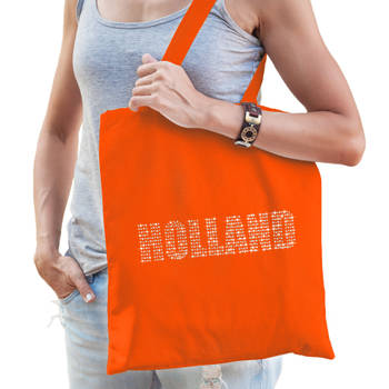 Glitter Holland katoenen tas oranje rhinestones steentjes voor dames en heren Nederland supporter EK - Feest Boodschappe