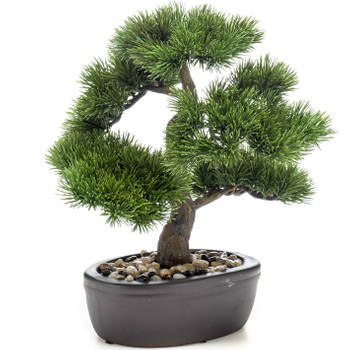 Bonsai boompje Pinus Parviflora kunstplant in kunststof pot 32 cm - Kunstplanten