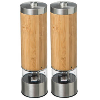 Set van 2x stuks electrische peper/zoutmolens bamboe beige 20 cm - Peper en zoutstel