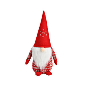 G. Wurm Pluche gnome/dwerg - kerstman pop/knuffel - rood - 16 x 20 x 40 cm - Kerstman pop