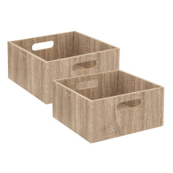 Set van 2x stuks opbergmand/kastmand 14 liter bruin/naturel van hout 31 x 31 x 15 cm - Opbergmanden