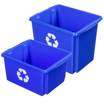 Sunware opslagboxen kunststof blauw set van 5x in formaten 32 en 45 liter - Opbergbox