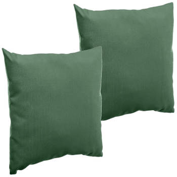 Set van 2x stuks bank/sier/tuin kussens voor binnen en buiten in de kleur olijf groen 40 x 40 x 10 c - tuinstoelkussens