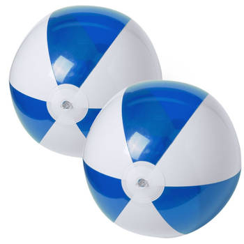 2x stuks opblaasbare strandballen plastic blauw/wit 28 cm - Strandballen