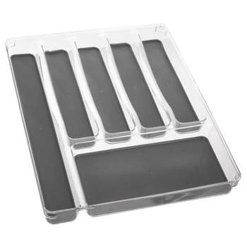 Bestekbak/keuken organizer Tidy Smart 6-vaks grijs transparant kunststof 40 x 32 cm - Bestekbakken