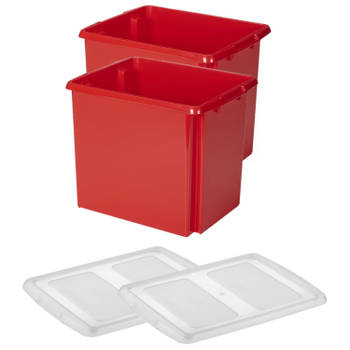 Sunware - Set van 2x opslagbox kunststof 45 liter rood 45 x 36 x 36 cm met deksel - Opbergbox