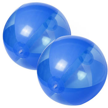 2x stuks opblaasbare strandballen plastic blauw 28 cm - Strandballen