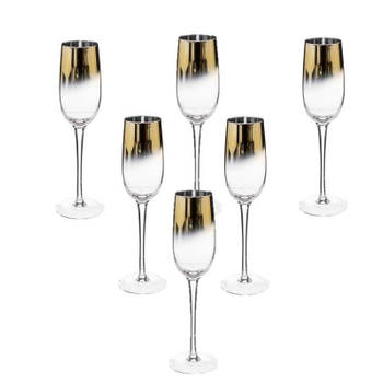 Set van 6x champagneglazen/flutes gouden rand Arya 210 ml van glas - Champagneglazen