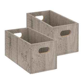 Set van 2x stuks opbergmand/kastmand 7 liter grijs/greywash van hout 31 x 15 x 15 cm - Opbergmanden