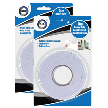 2x rollen dubbelzijdig foam tape/plakband 5 meter - Tape (klussen)