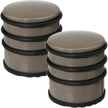 2x Stuks ronde deurstopper taupe 7 x 7,5 cm van metaal - Deurstoppers