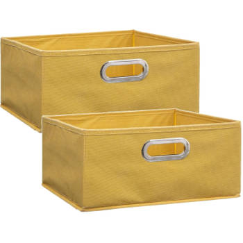 Set van 2x stuks opbergmand/kastmand 14 liter geel linnen 31 x 31 x 15 cm - Opbergmanden