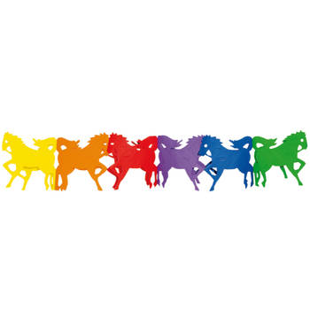 Regenboog verjaardagsslinger paarden 3 meter - Feestslingers