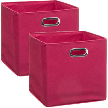 Set van 2x stuks opbergmand/kastmand 29 liter framboos roze linnen 31 x 31 x 31 cm - Opbergmanden
